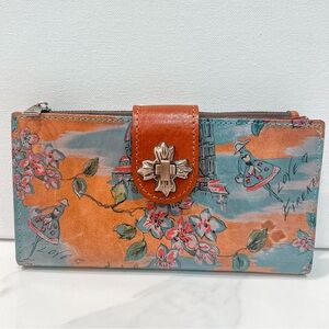 Patricia Nash Nazari Brown Leather Wallet Floral Love Firenze Bag Pouch